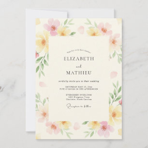 Invitación Ranunculus de eucalipto amarillo pálido para boda