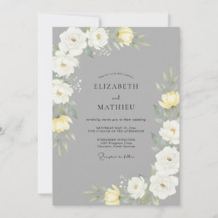 Invitación Ranunculus de Eucalipto Amarillo Pizarra Boda