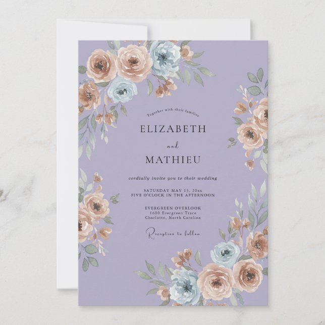 Invitación Ranunculus de melocotón pervinca boda eucalipto si (Anverso)
