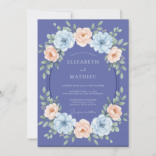 Invitación Ranunculus de melocotón pervinca eucalipto gris We (Anverso)