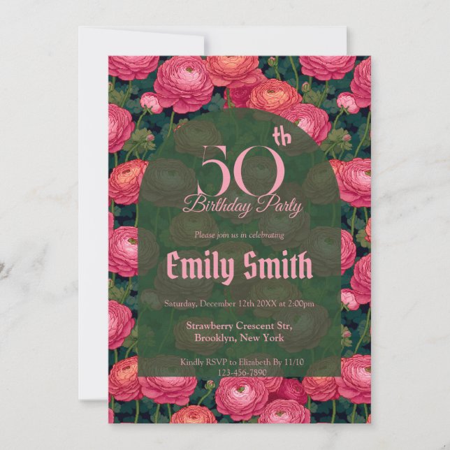 Invitación Ranunculus de Moda Brillante Cumpleaños 70 (Anverso)