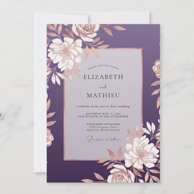Invitación Ranunculus de oro ciruela suave eucalipto Boda (Anverso)