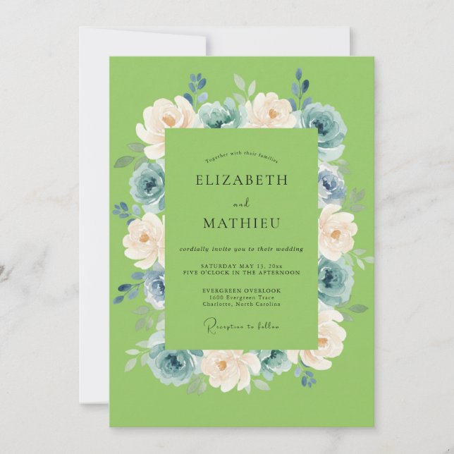 Invitación Ranunculus de perla de champán Boda de eucalipto (Anverso)