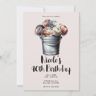 Invitación Ranunculus en Cubo de Hojalata Glam Rústico Cumple