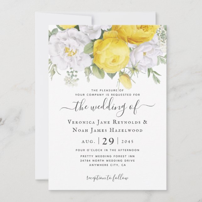 Invitación Ranunculus florals amarillo blanco (Anverso)
