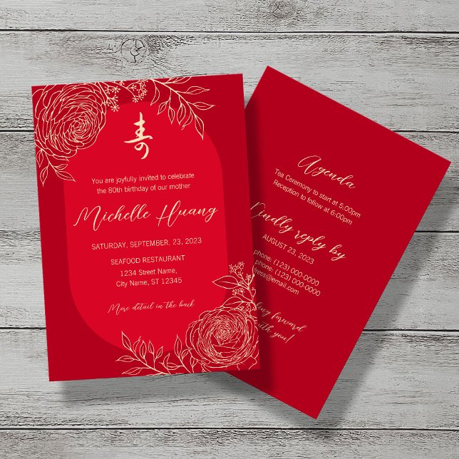 Invitación Ranunculus Longevidad China (Shou) Cumpleaños (Subido por el creador)