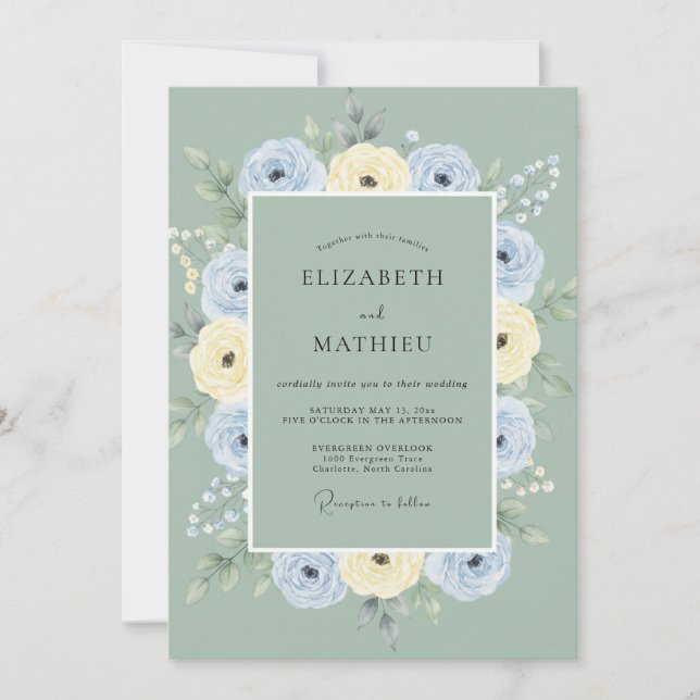 Invitación Ranunculus Mantequilla de Centaurea Azul Silenciad (Anverso)