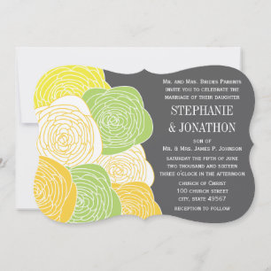 Invitación Ranunculus Rosa Lima Amarillo Gris Boda Moderna