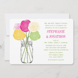 Invitación Ranunculus Rosa Lime Fuchsia Amarillo Mason Jar