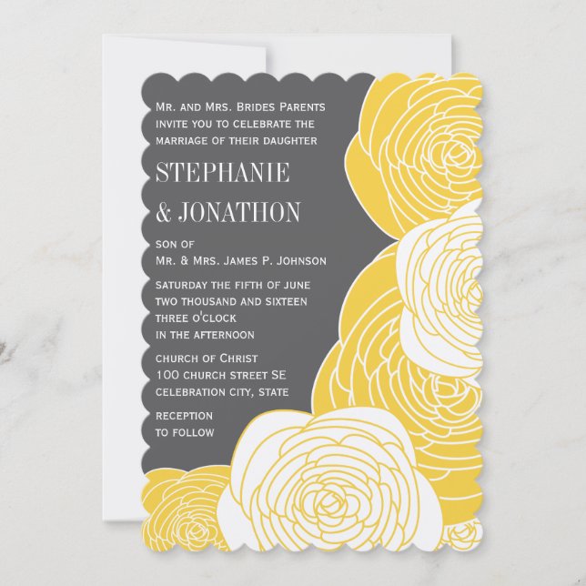 Invitación Ranunculus Rosa Lime Gris amarillo Boda moderno (Anverso)
