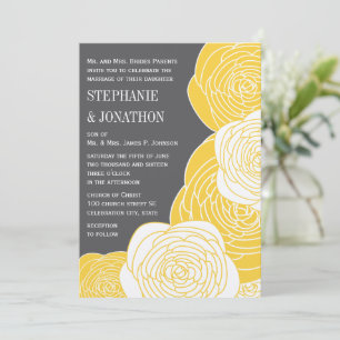 Invitación Ranunculus Rosa Lime Gris amarillo Boda moderno
