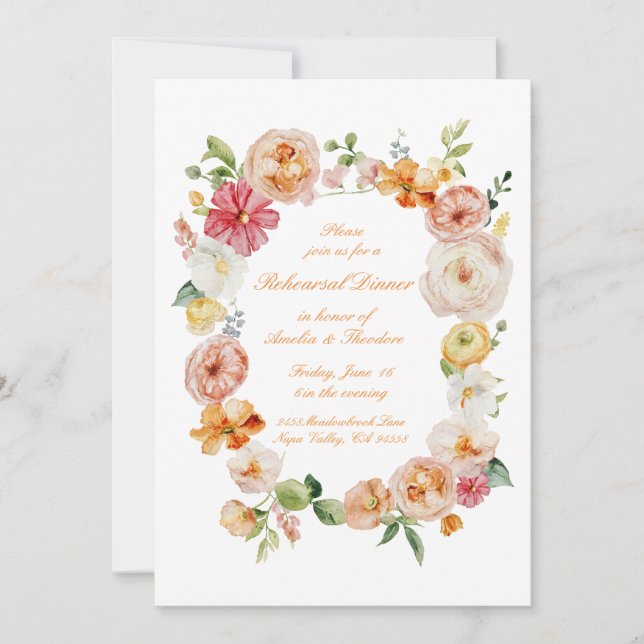 Invitación Ranunculus Summer Garden Rehearsal Dinner Invite (Anverso)