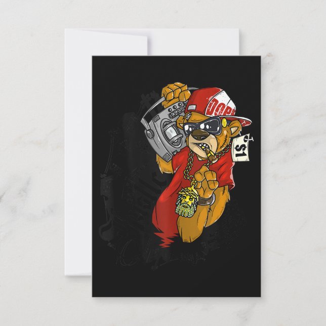 Invitación Rap de gangster de osito de peluche duro de cadera (Anverso)