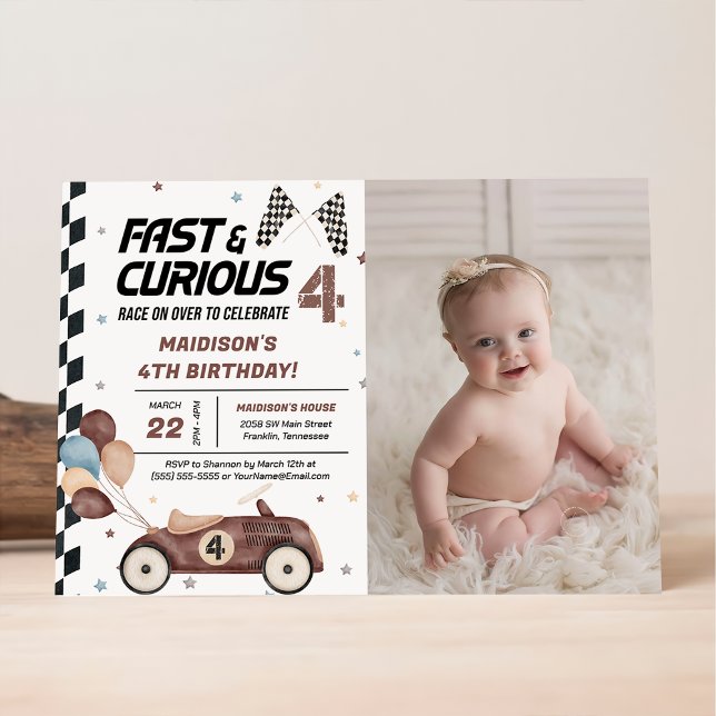 Invitación Rápido Y Curioso Auto De Carrera Marrón Foto De Cu (Subido por el creador)