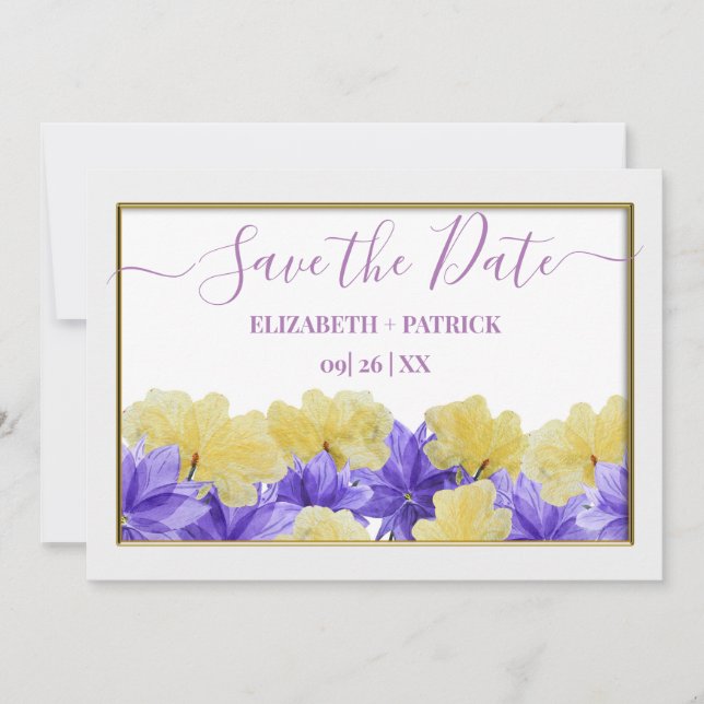 Invitación Rapsodia púrpura de flor silvestre guarda la fecha (Anverso)