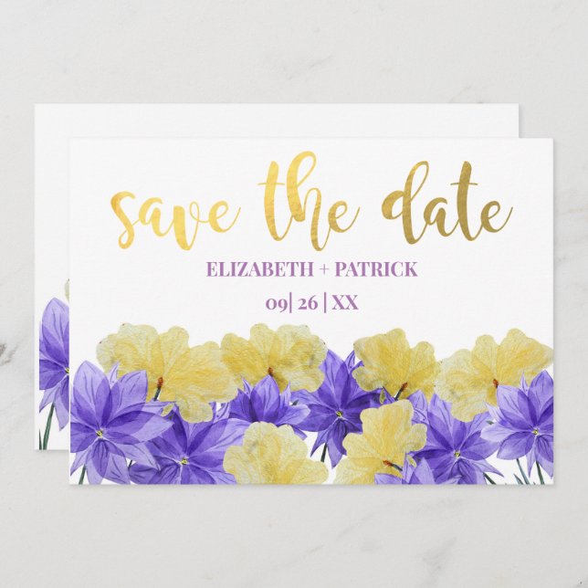 Invitación Rapsodia púrpura de flor silvestre guardar la fech (Anverso / Reverso)