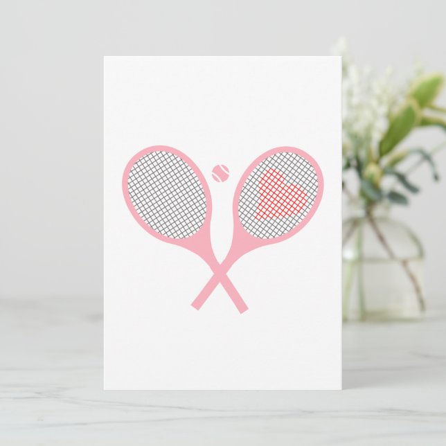 Invitación Raquetas De Tenis Del Corazón Pastel Y Diseño De B (Anverso de pie)