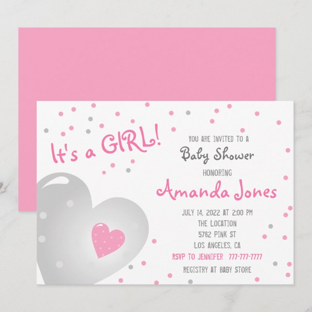 Invitación Rara tarta Chica de Baby Shower*: 💗 (Anverso / Reverso)