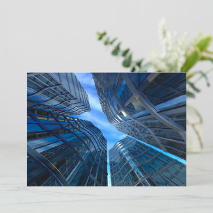Invitación Rascacielos de Vidrio Azul Urbanismo Futurista