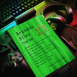 Invitación Rasgos del Techno verde brillante del bar Mitzvah