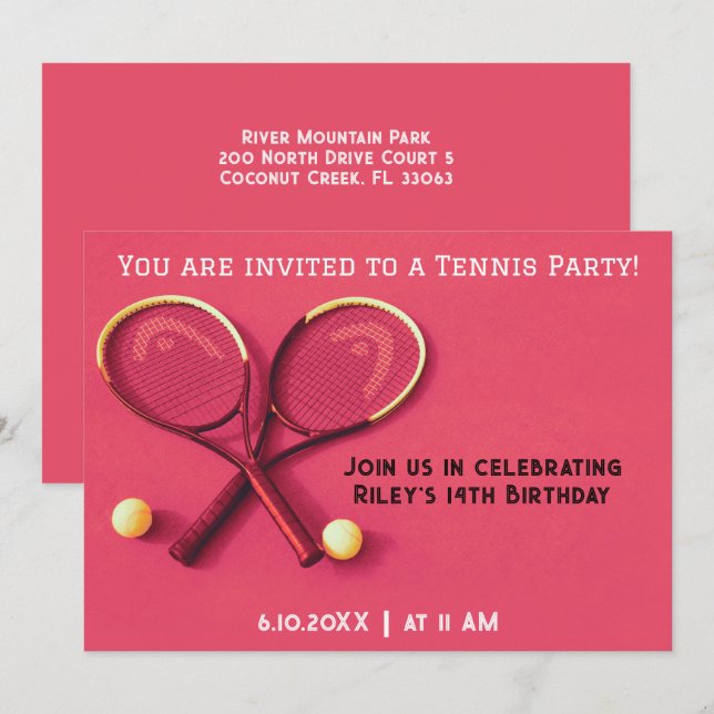 Invitación Raspas y bolas de tenis de la fiesta de cumpleaños (Anverso / Reverso)