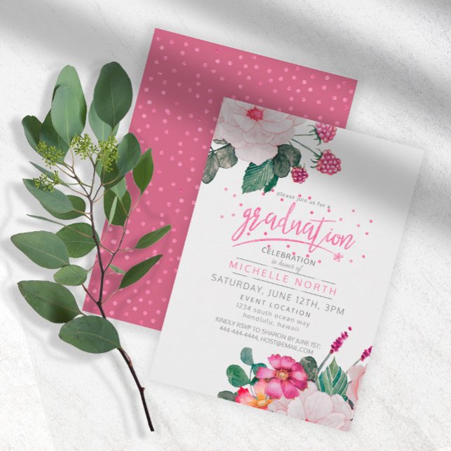 Invitación Raspberry Confetti Floral Graduation ID509 (Subido por el creador)