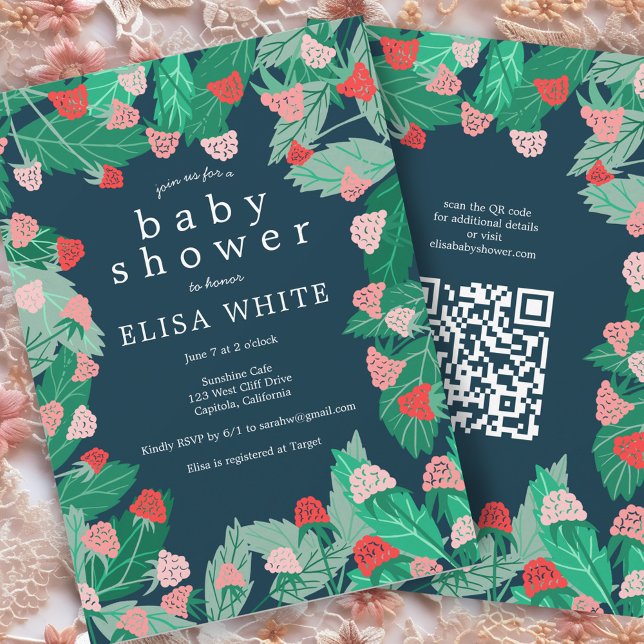 Invitación Raspberry Patch PERSONALIZADO Cum Código QR BABY S (Raspberry Patch Cute CUSTOM QR Code BABY SHOWER Invitation
)