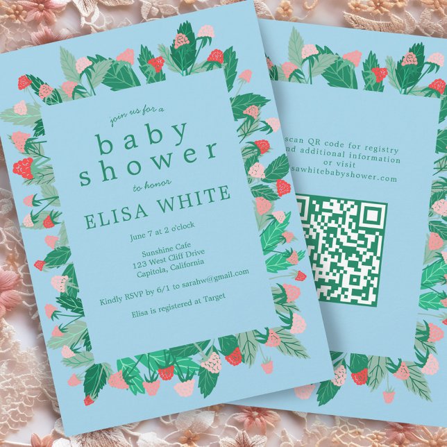 Invitación Raspberry Patch PERSONALIZADO Cum Código QR BABY S (Raspberry Patch Cute CUSTOM QR Code BABY SHOWER Invitation
)