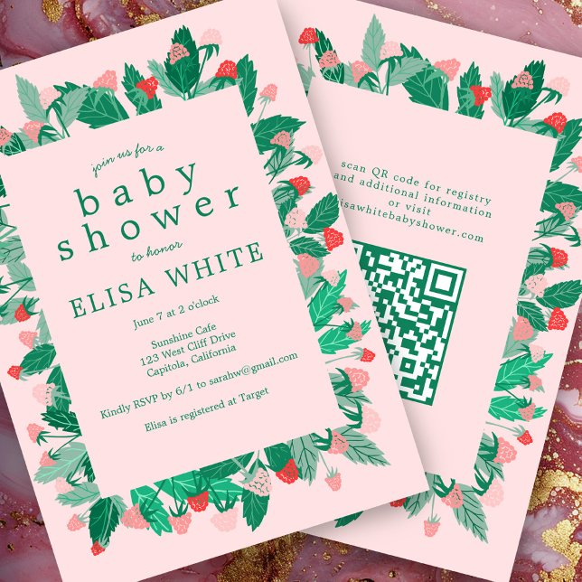 Invitación Raspberry Patch PERSONALIZADO Cum Código QR BABY S (Raspberry Patch Cute CUSTOM QR Code BABY SHOWER Invitation
Pink Green)