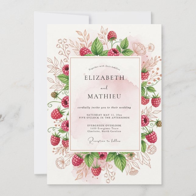 Invitación Raspberry Pink Abundant Orchard Wedding (Anverso)