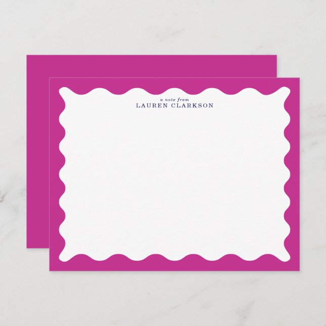 Invitación Raspberry Pink Wavy Frame Note Card (Anverso / Reverso)
