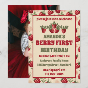 Invitación Raspberry primer Fiesta de cumpleaños Berry primer