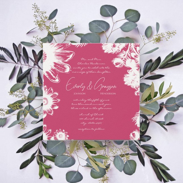 Invitación Raspberry Vintage Flower Square Boda (Subido por el creador)