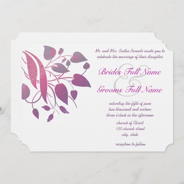 Invitación Raspberry Wisteria Leaf Boda Mariposa Invita (Anverso / Reverso)