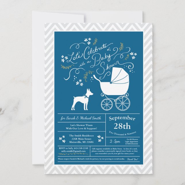 Invitación Rat Terrier Dog Baby Shower Blue Boy (Anverso)