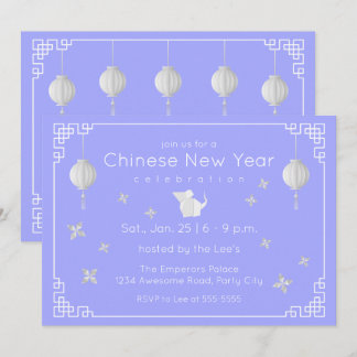 Invitación Rata de Año Nuevo Chino de Origami, azul claro