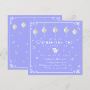 Invitación Rata de Año Nuevo Chino de Origami, azul claro