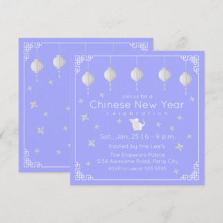 Invitación Rata de Año Nuevo Chino de Origami, azul claro