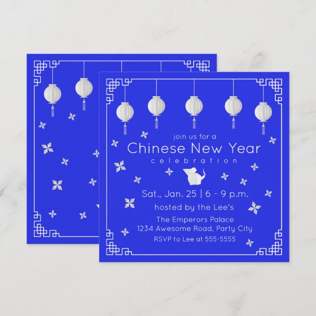 Invitación Rata de origami de Año Nuevo chino (Anverso / Reverso)