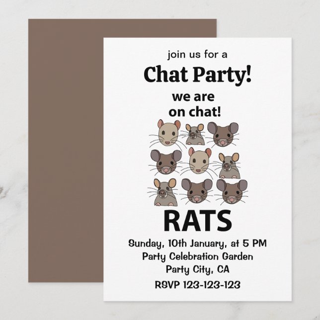 Invitación Ratas Animal Estamos En Charla Ratas Divertidas (Anverso / Reverso)
