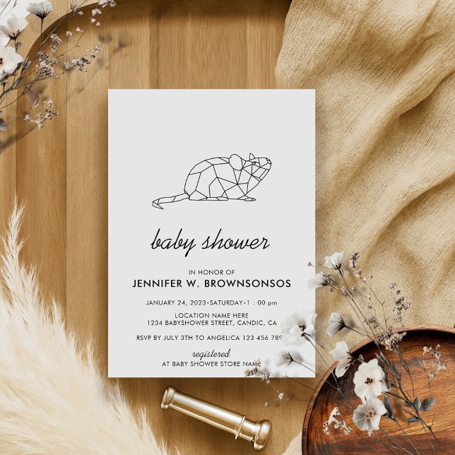 Invitación Ratón Animal Otoño Verano Neutral Gris (Subido por el creador)