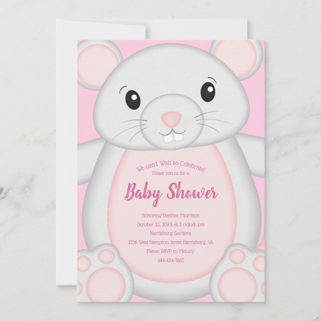 Invitación Ratón Baby Shower Pink (Anverso)