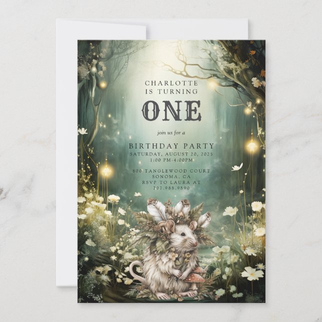 Invitación Ratón de Bosque de Bosques Encantados Primer Cumpl (Anverso)