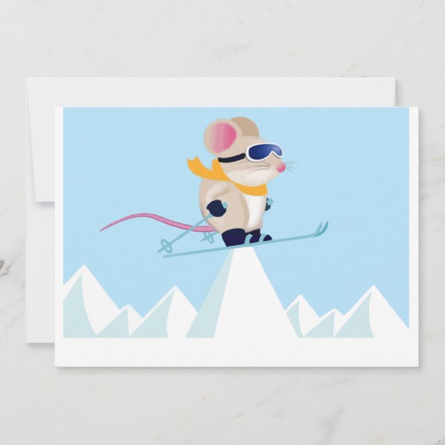Invitación Ratón de la patrulla del esquí en las montañas (Anverso)