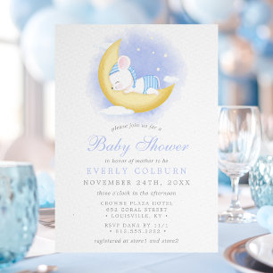 Invitación Ratón Dormido En Luna Acuarela Shower Para Niño