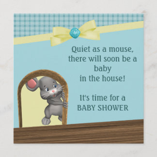 Invitación Ratón en casa Baby Shower, verde y amarillo