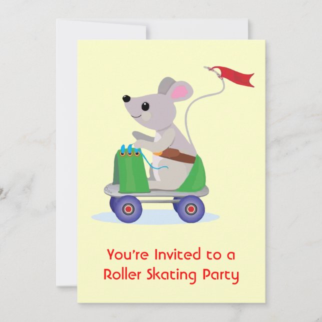 Invitación Ratón en un Fiesta de patinaje sobre patines (Anverso)