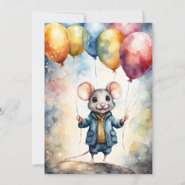 Invitación Ratón lindo con globos coloridos, personalizado