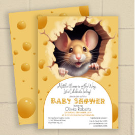 Invitación Ratón pequeño en Baby Shower de queso