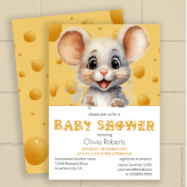Invitación Ratón pequeño en Baby Shower de queso